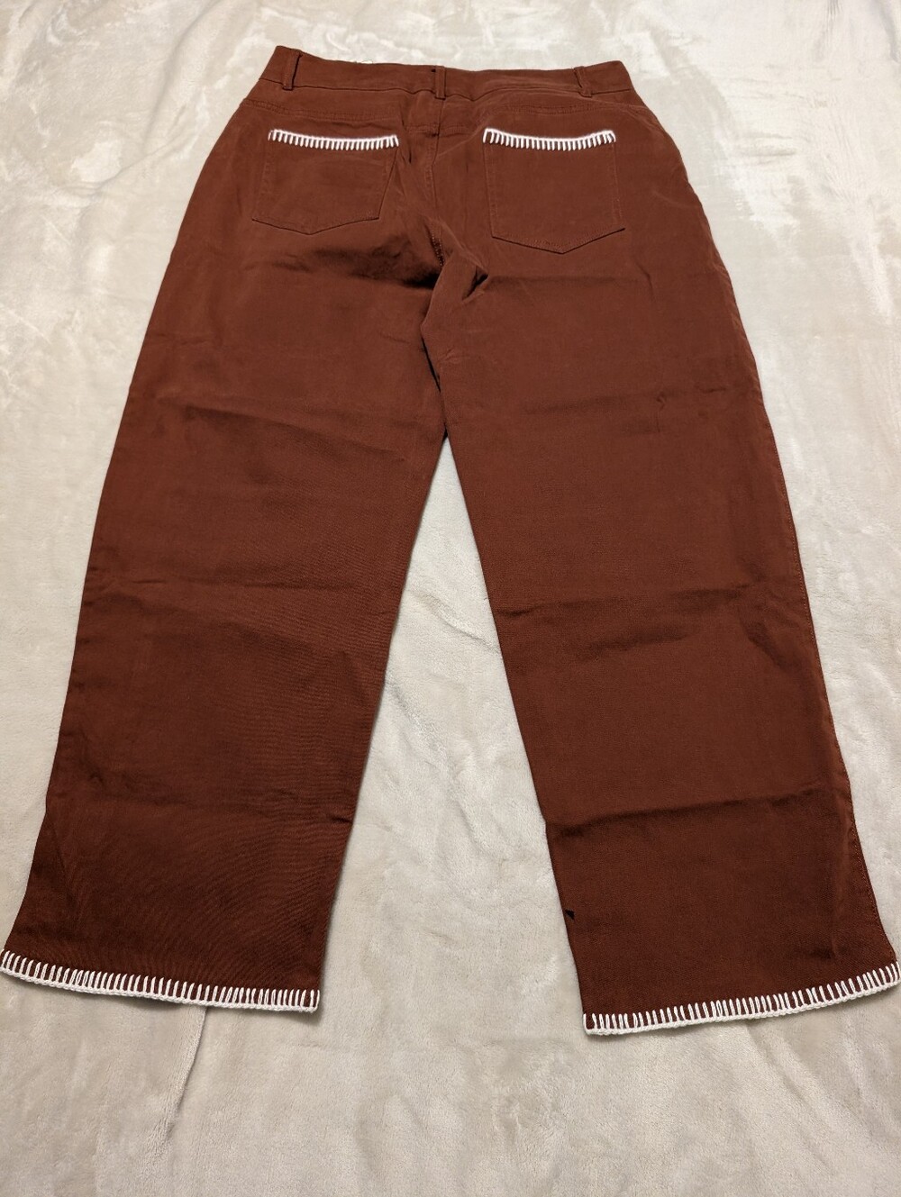 Flamingals Contrast Stitch Mid Rise Barrel Leg Pants NWT Large - Picture 8 of 10